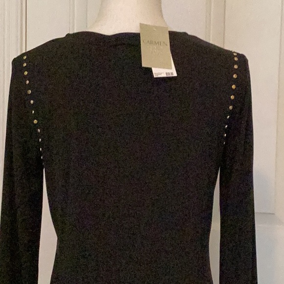 NWT Carmen Mark Valvo Black Slinky Top w/ Gold Studs - Picture 6 of 9